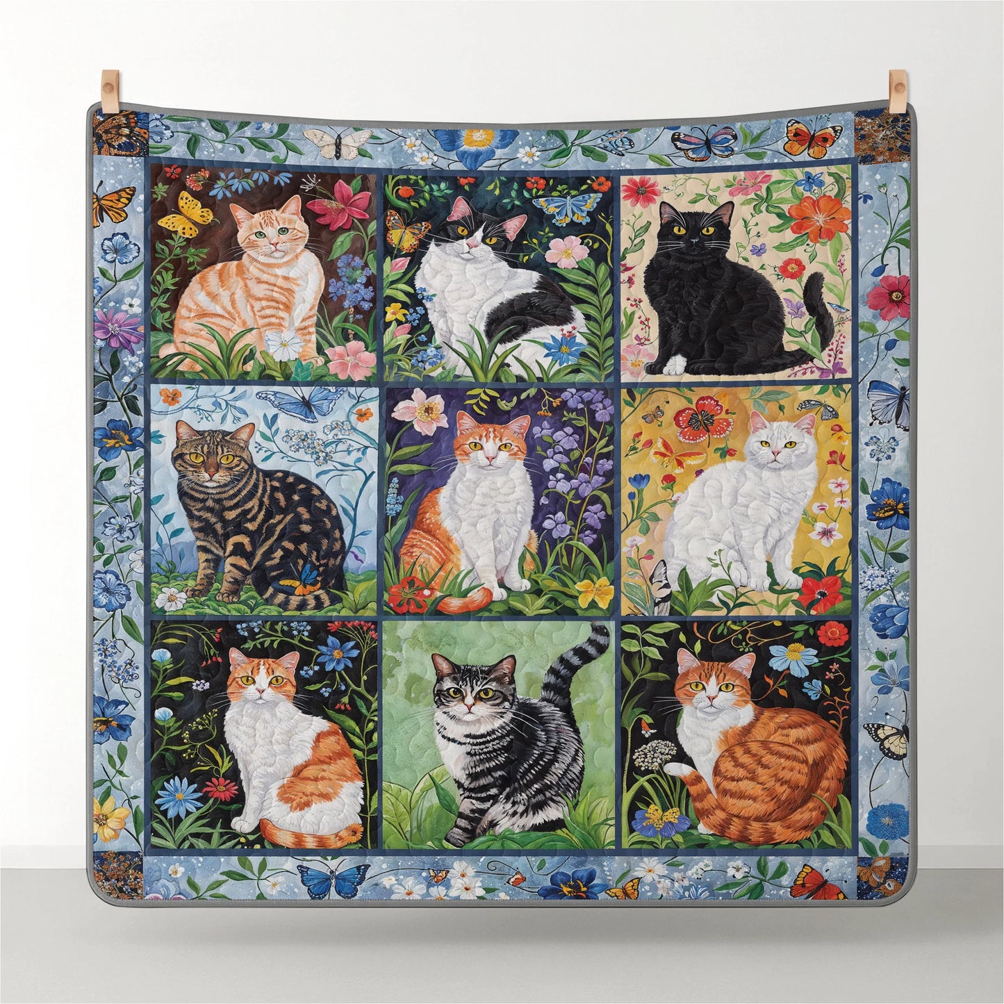 Shineful Quilt 3-Piece Set Cat Floral Felines