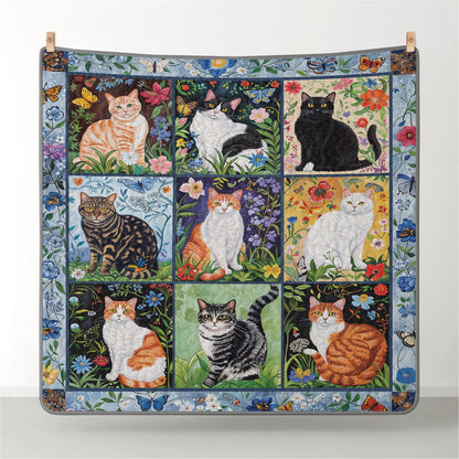 Shineful Quilt 3-Piece Set Cat Floral Felines