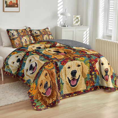 Shineful All Season Quilt 3-Piece Set Cute Golden Retriever