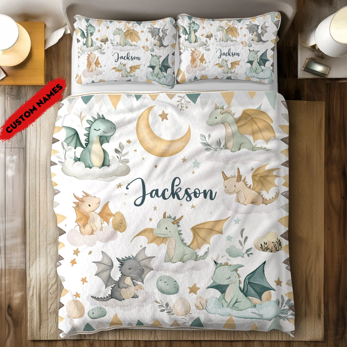 Shineful All Season Quilt 3-Piece Set - Personalized Baby Dragon Dreams