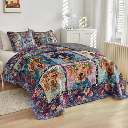 Shineful All Season Quilt 3-Piece Set - Dachshund Blooms