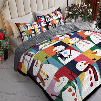 Shineful All Season Quilt 3-Piece Set Colorful Snowman Joy