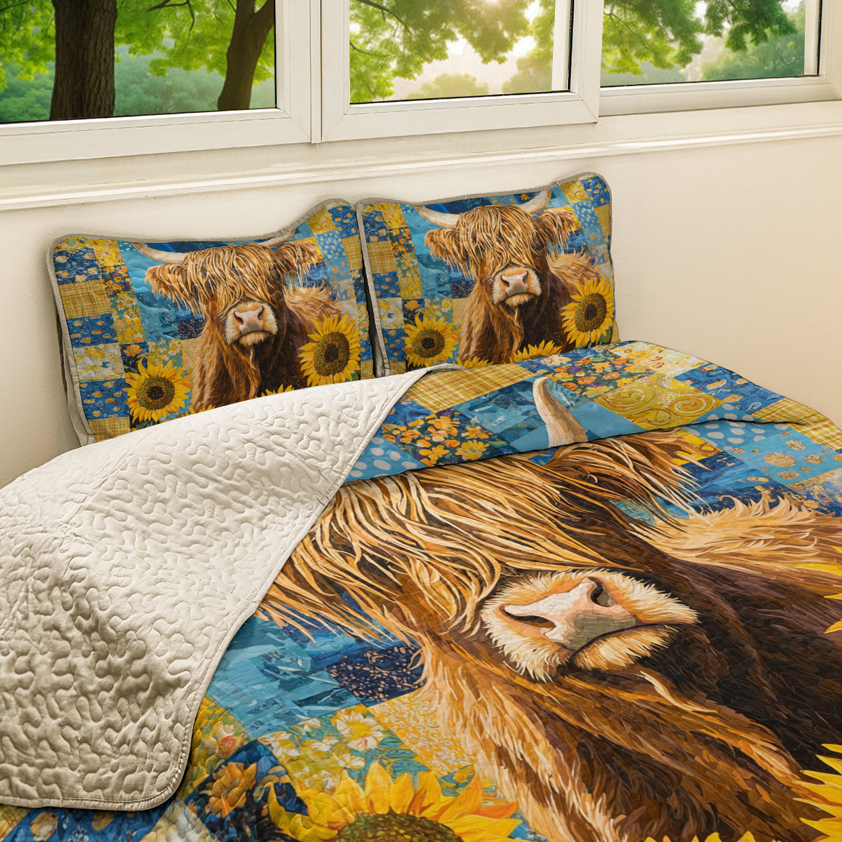 Shineful All Season Quilt 3-Piece Set Sunflower Highland Cow
