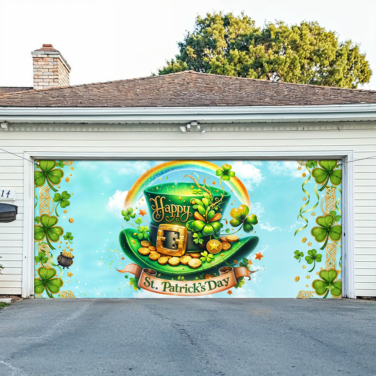 Shineful Garage Door Banner Decoration Lucky Clover Door