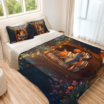 Shineful All Season Quilt 3-Piece Set - Reading Cozy Fox