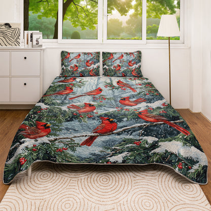 Shineful All Season Quilt 3-Piece Set Winter Cardinal Wonderland