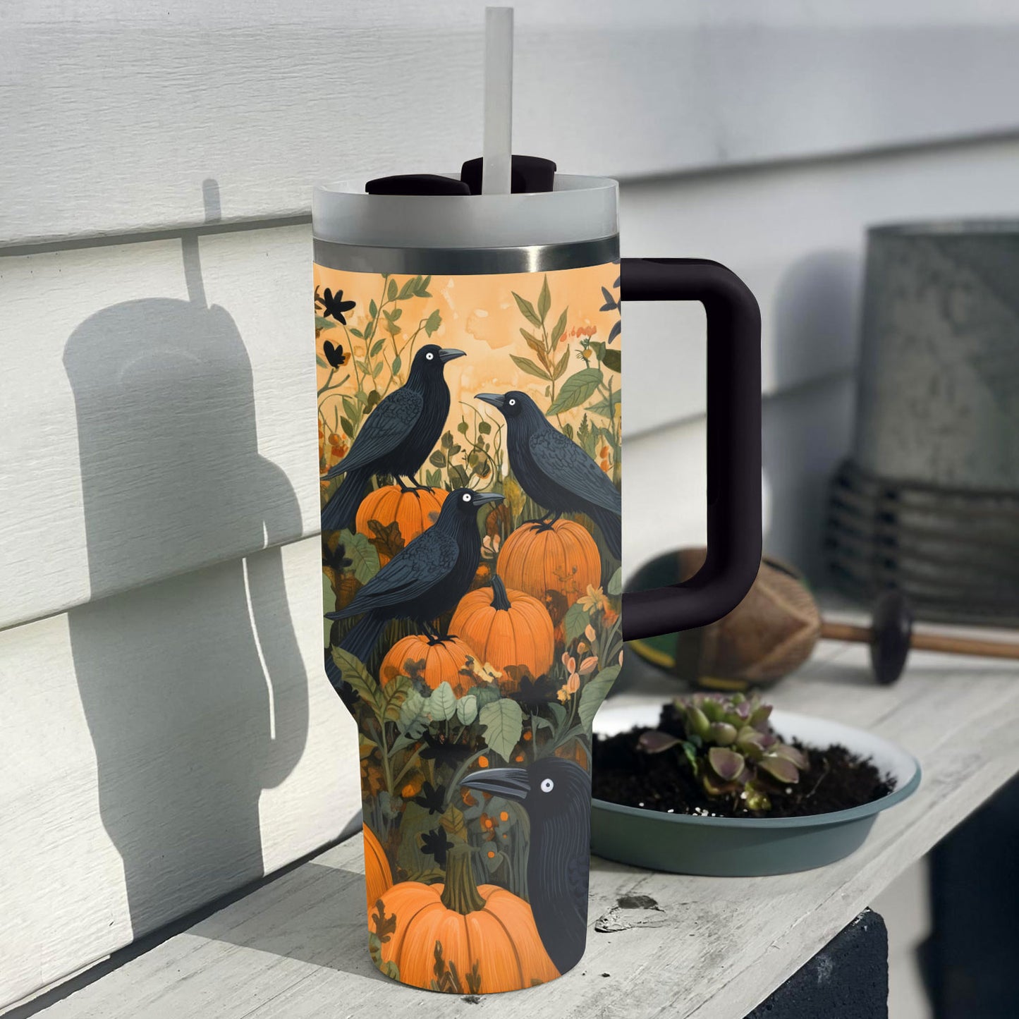 Shineful Tumbler Crow and Pumpkins Halloween