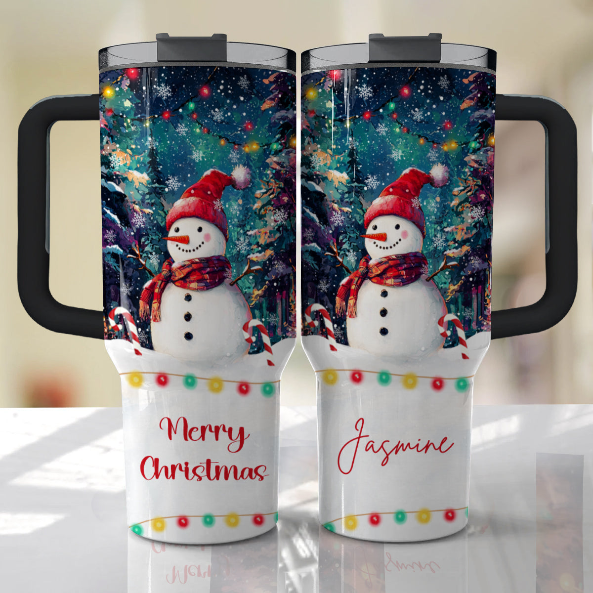 Shineful Tumbler Personalized Snowman Under Christmas Light
