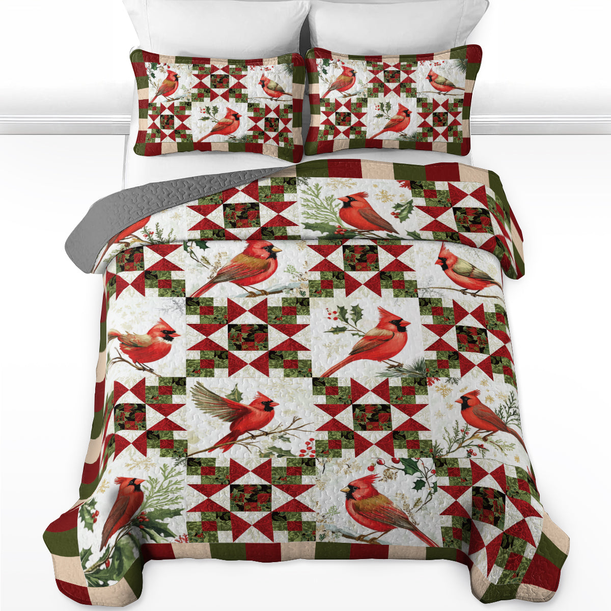Shineful All Season Quilt 3-Piece Set Cardinal Bird