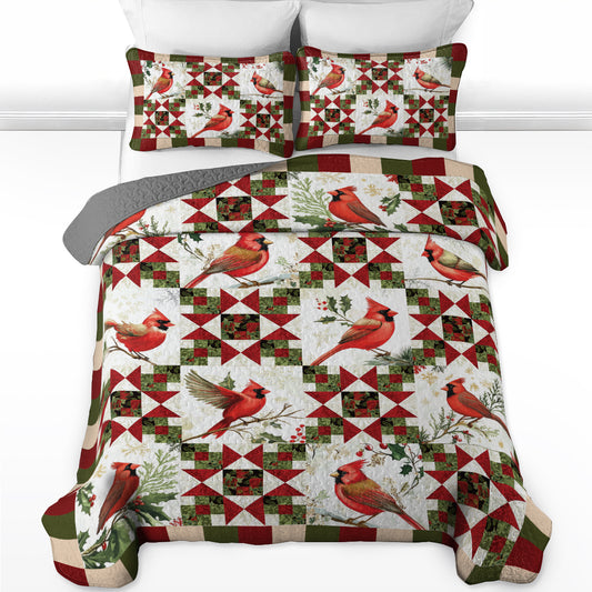 Shineful All Season Quilt 3-Piece Set Cardinal Bird
