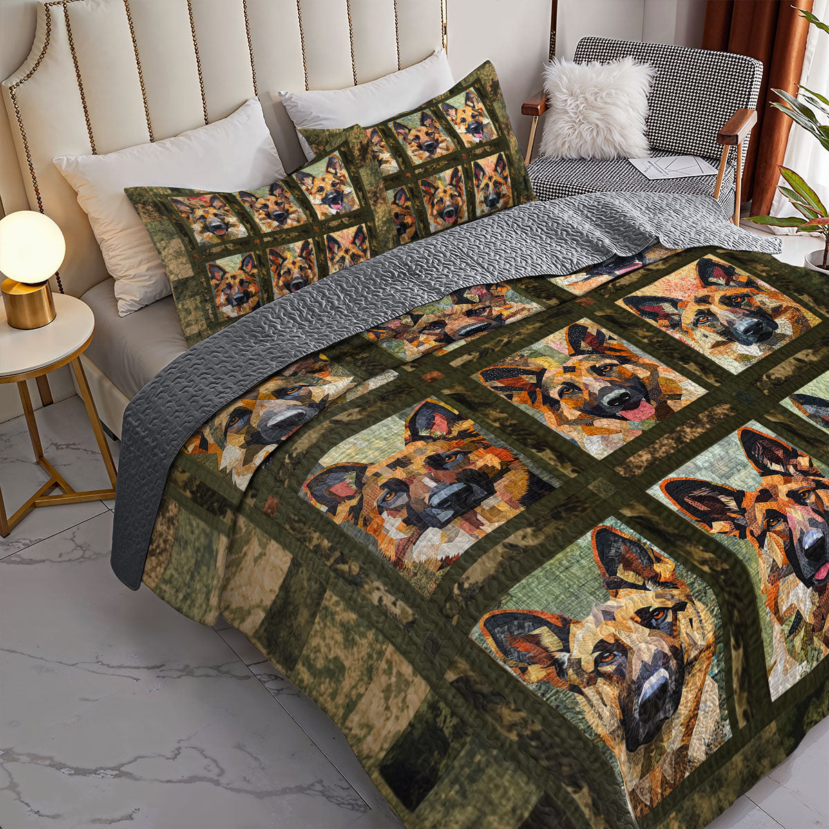 Shineful All Season Quilt 3-Piece Set German Shepherd Camouflage