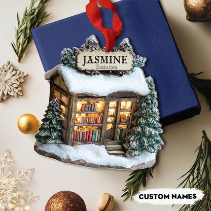 Shineful 2D Acrylic Ornament Personalized Winter Wonderland Bookstore