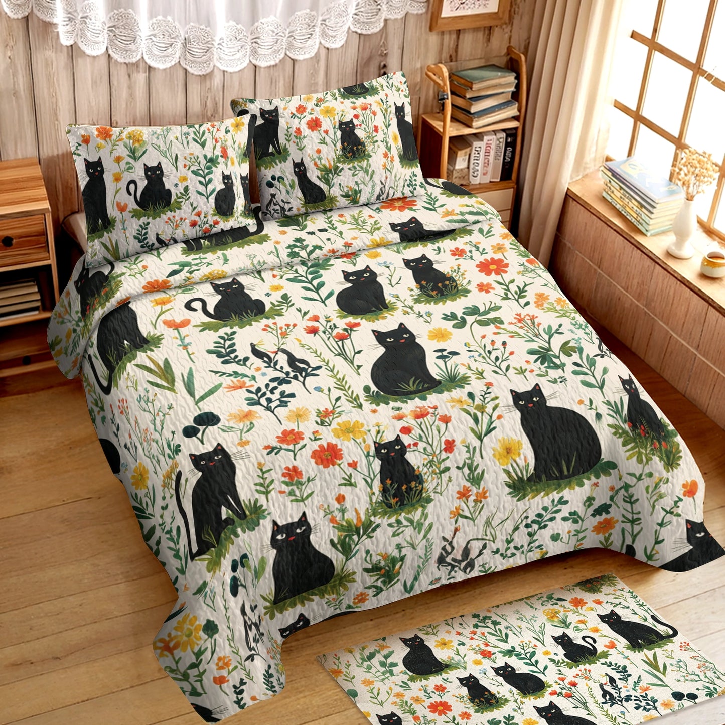 Shineful All Season Quilt 3-Piece Set Spring Cat