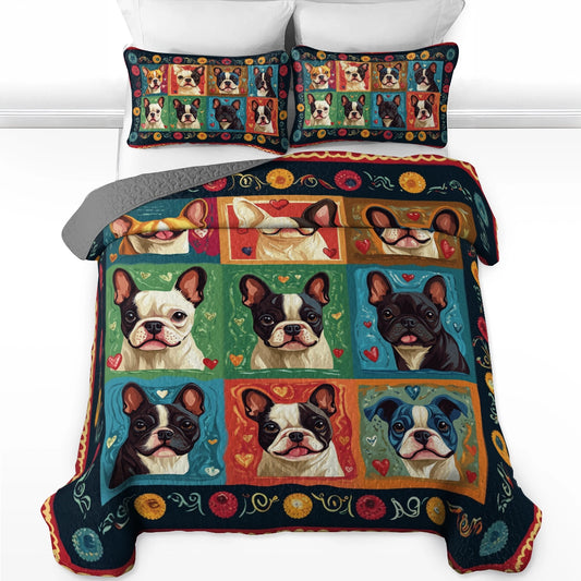 Shineful All Season Quilt 3-Piece Set Vibrant French Bulldog Dreams