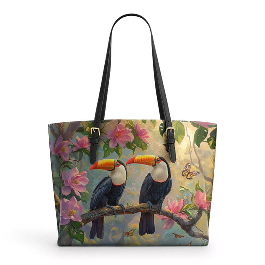 Shineful Leather Tote Bag - Tropical Toucan