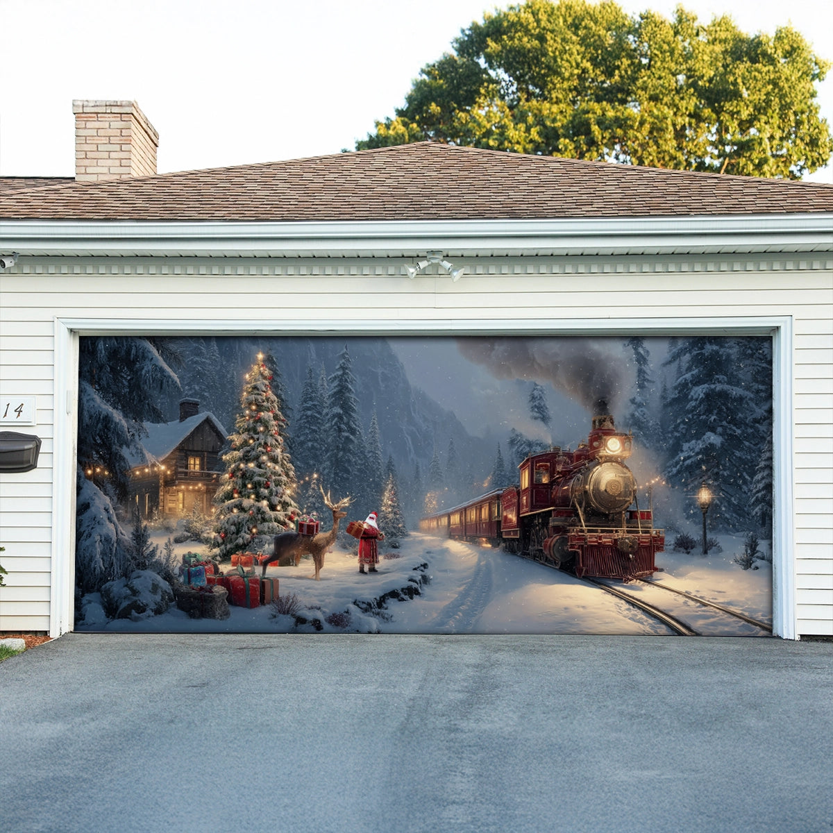 Shineful Garage Door Banner Decoration Christmas Cabin Express