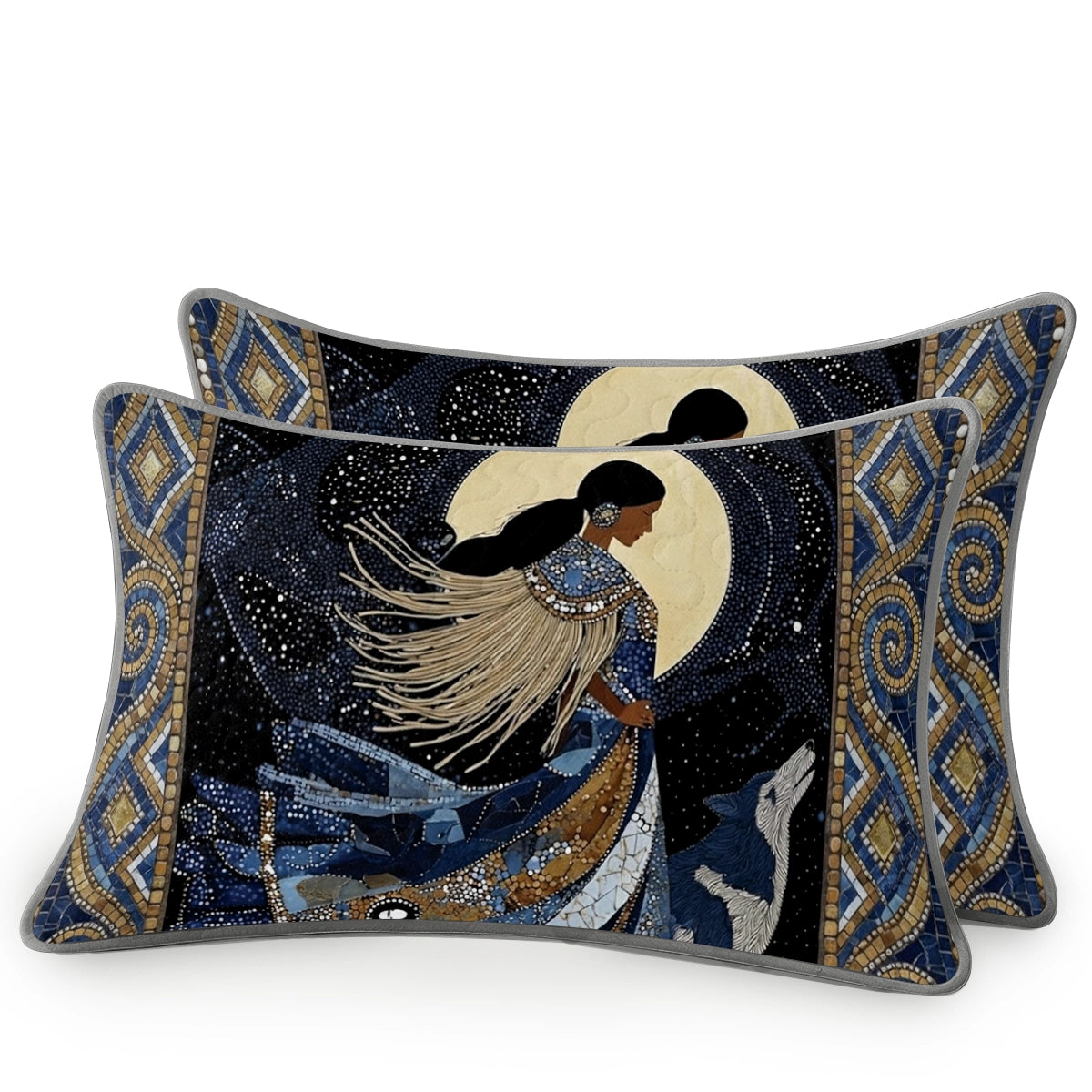 Shineful All Season Quilt 3-Piece Set Wolf & Moon Maiden