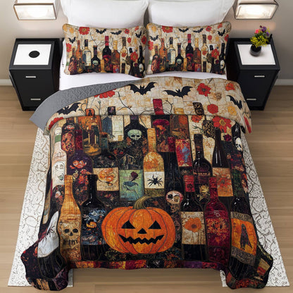 Shineful All Season Quilt 3-Piece Set Gorgeous Halloween Wine Bottles