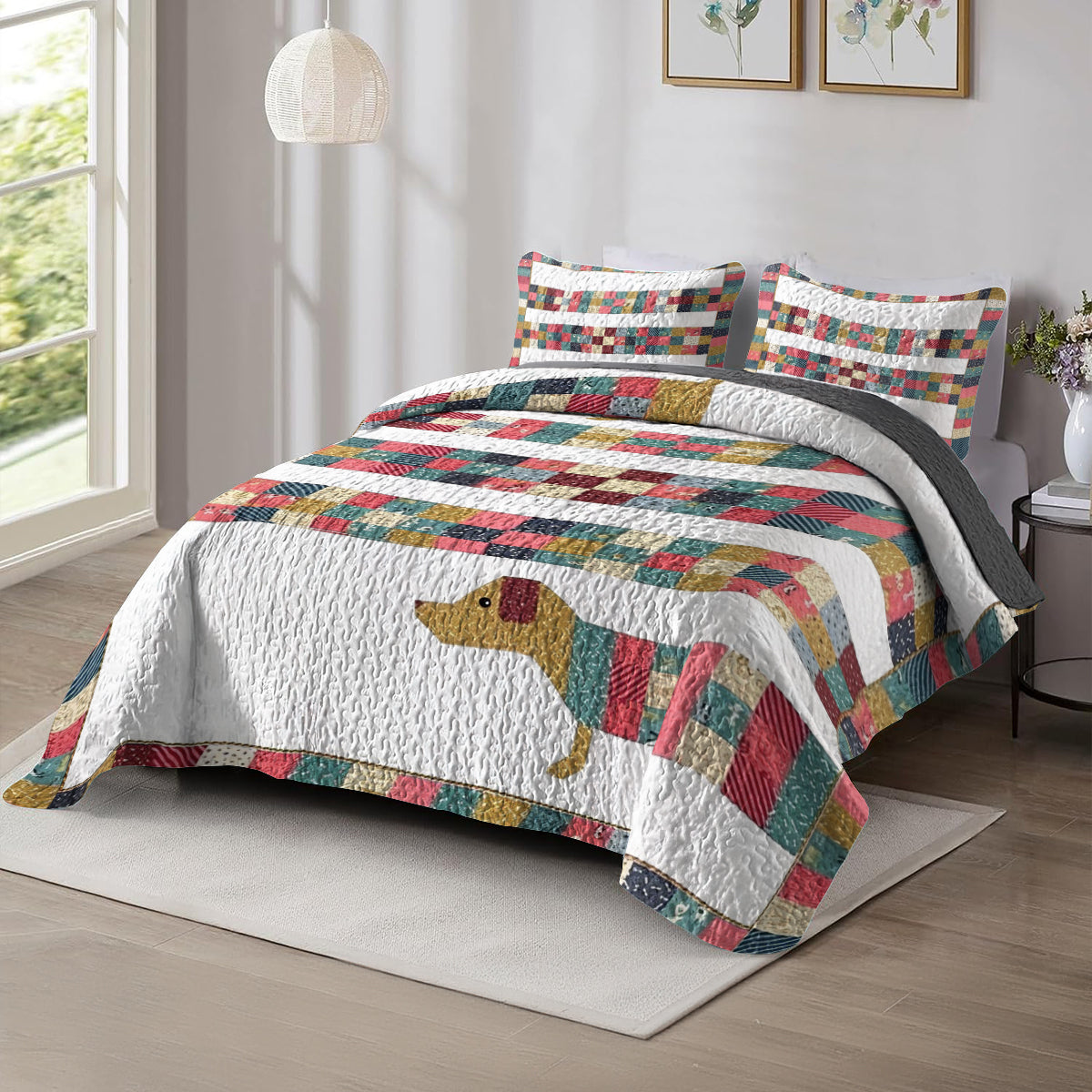 Shineful All Season Quilt 3 - Piece Set Patchwork Long Dachshund