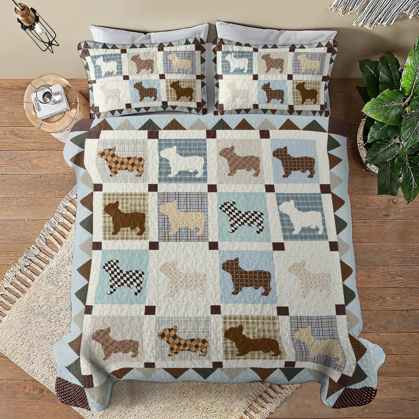 Shineful All Season Quilt 3-Piece Set French Bulldog Cozy Country