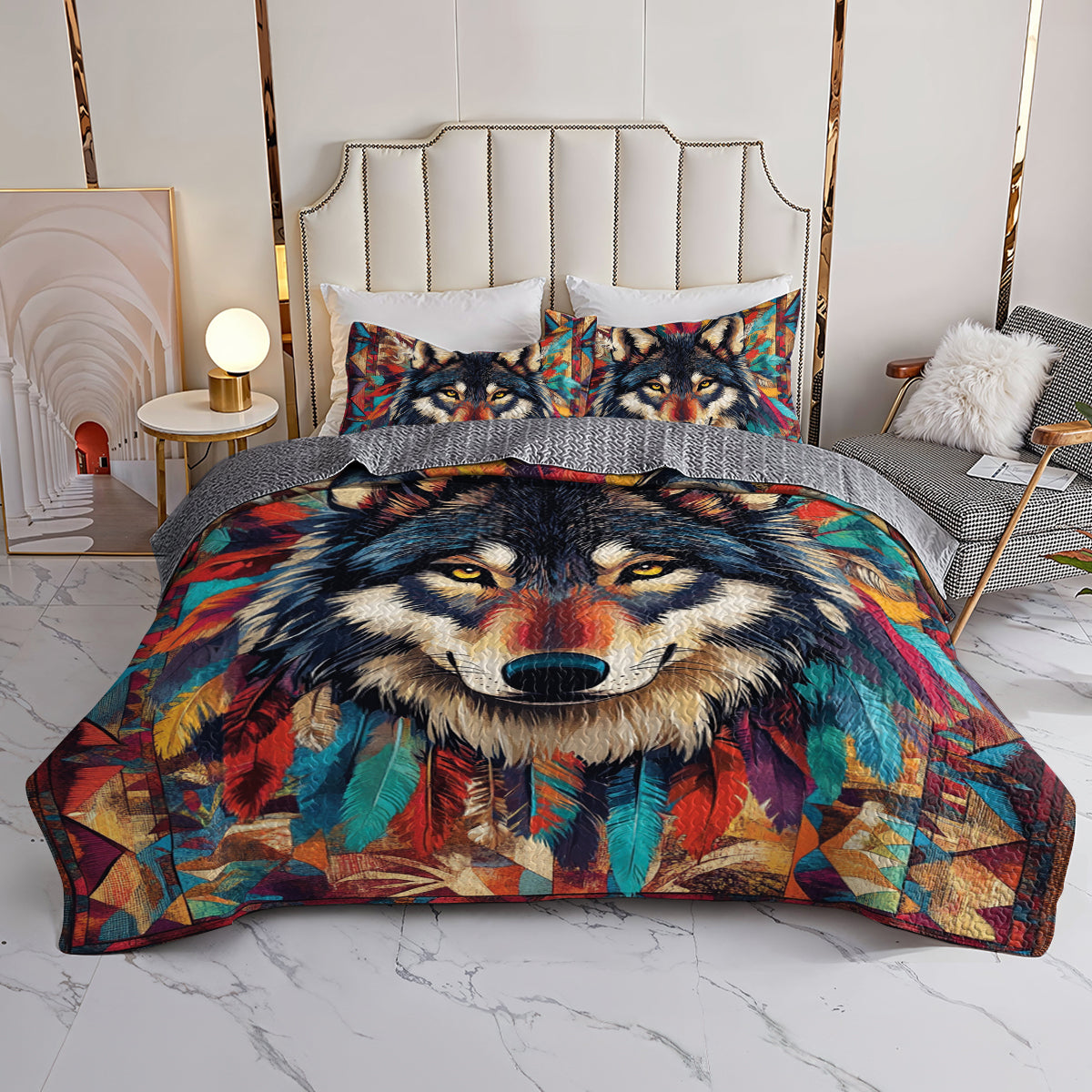Shineful All Season Quilt 3-Piece Set Wild Spirit Wolf