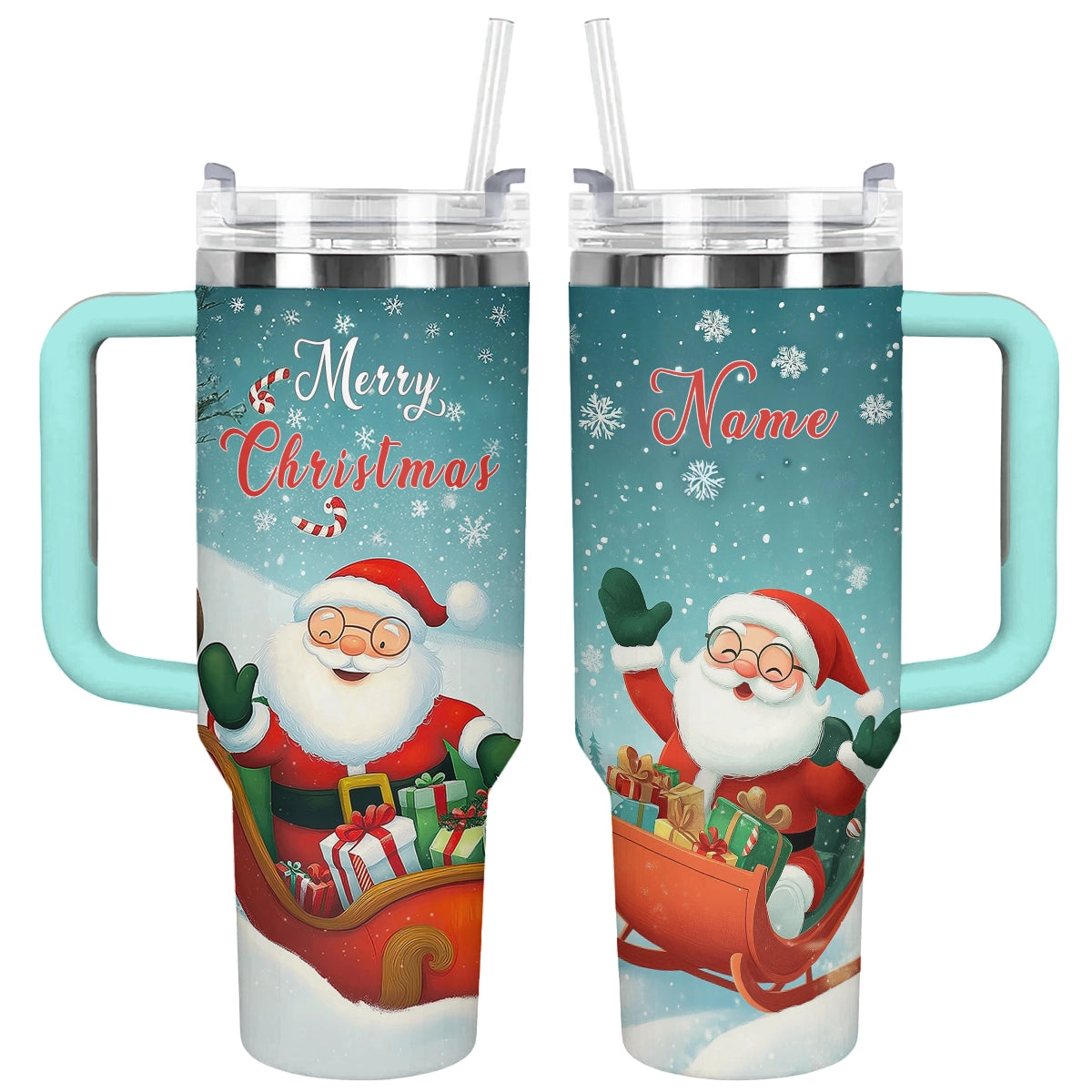 Shineful Tumbler Personalized Christmas Jolly Santa Sleigh Ride