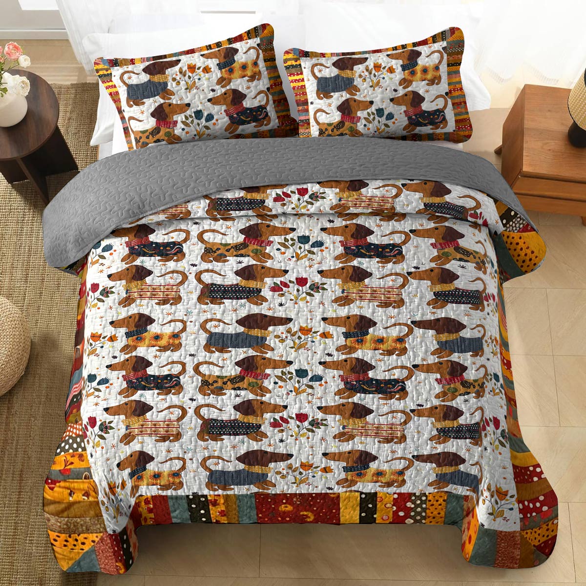 Shineful All Season Quilt 3-Piece Set Sweet Dachshund Lovely