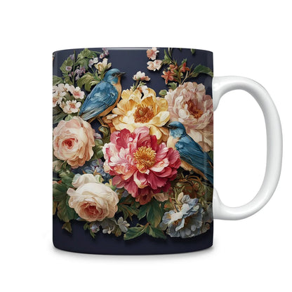 Shineful Ceramic Mug Midnight Bluebird Garden