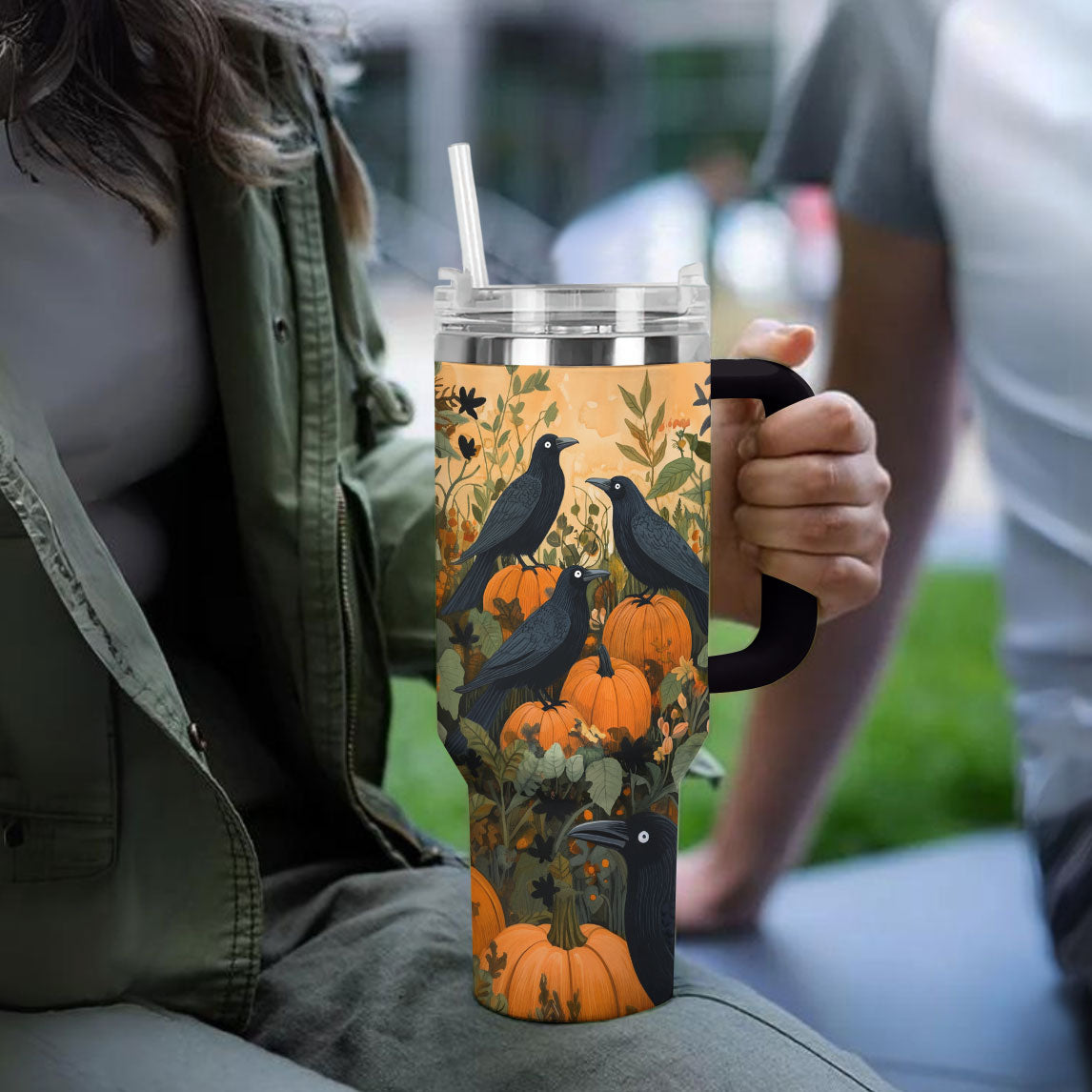 Shineful Tumbler Crow and Pumpkins Halloween