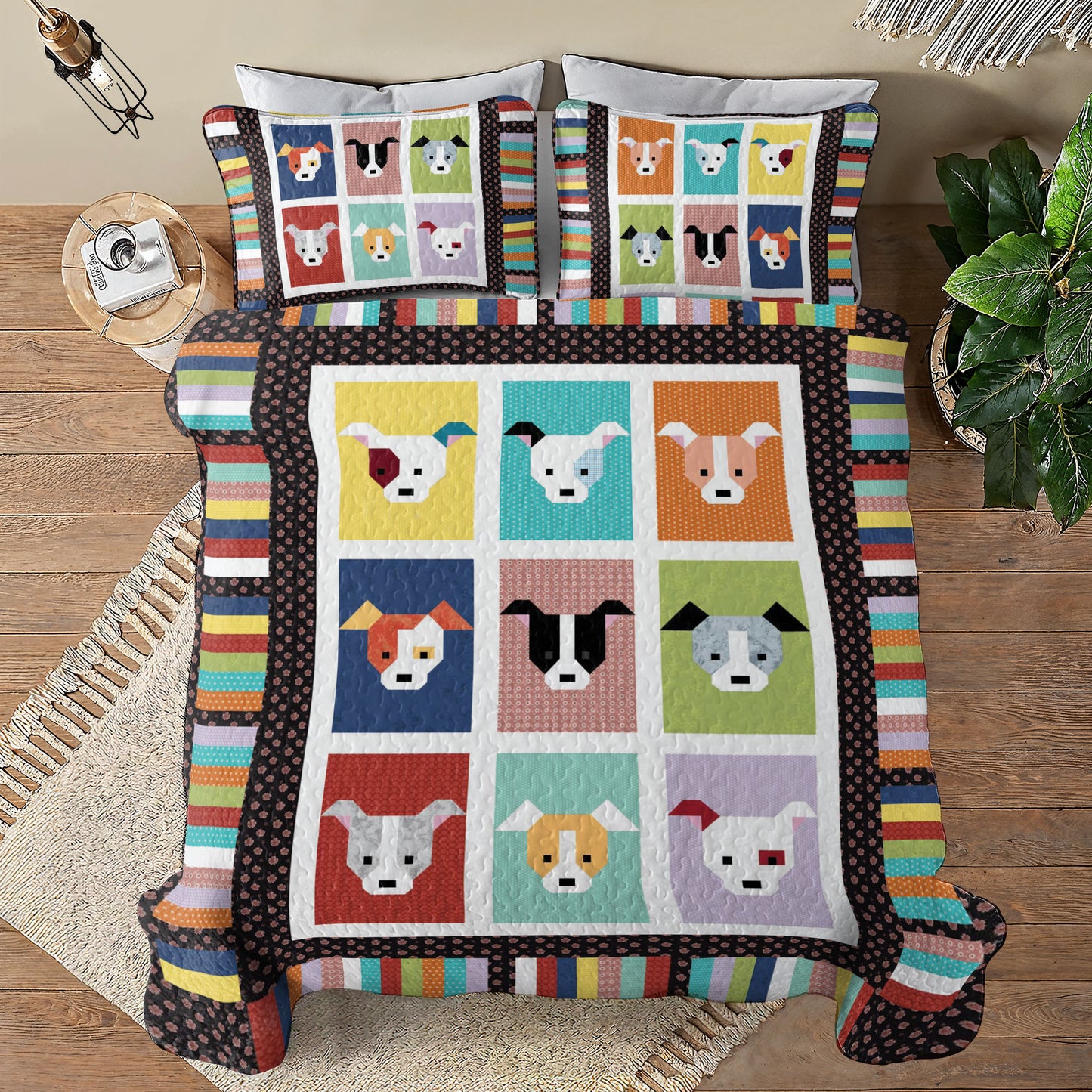 Shineful All Season Quilt 3-Piece Set Colorful Pitbulls