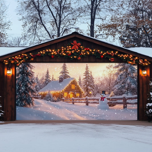 Shineful Garage Door Banner Decoration Snowy Scene