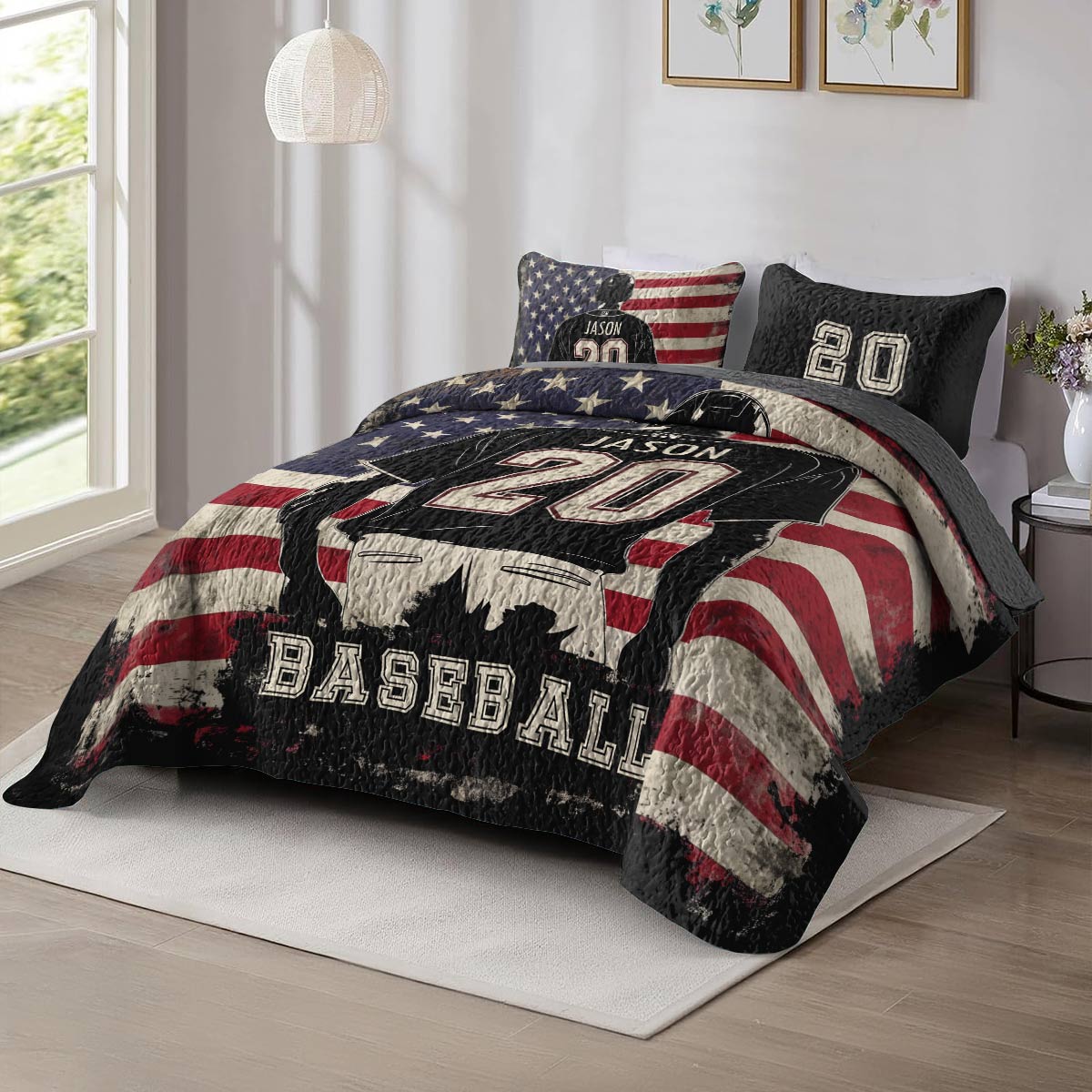 Shineful All Season Quilt 3-Piece Set - Personalized Baseball American Spirit