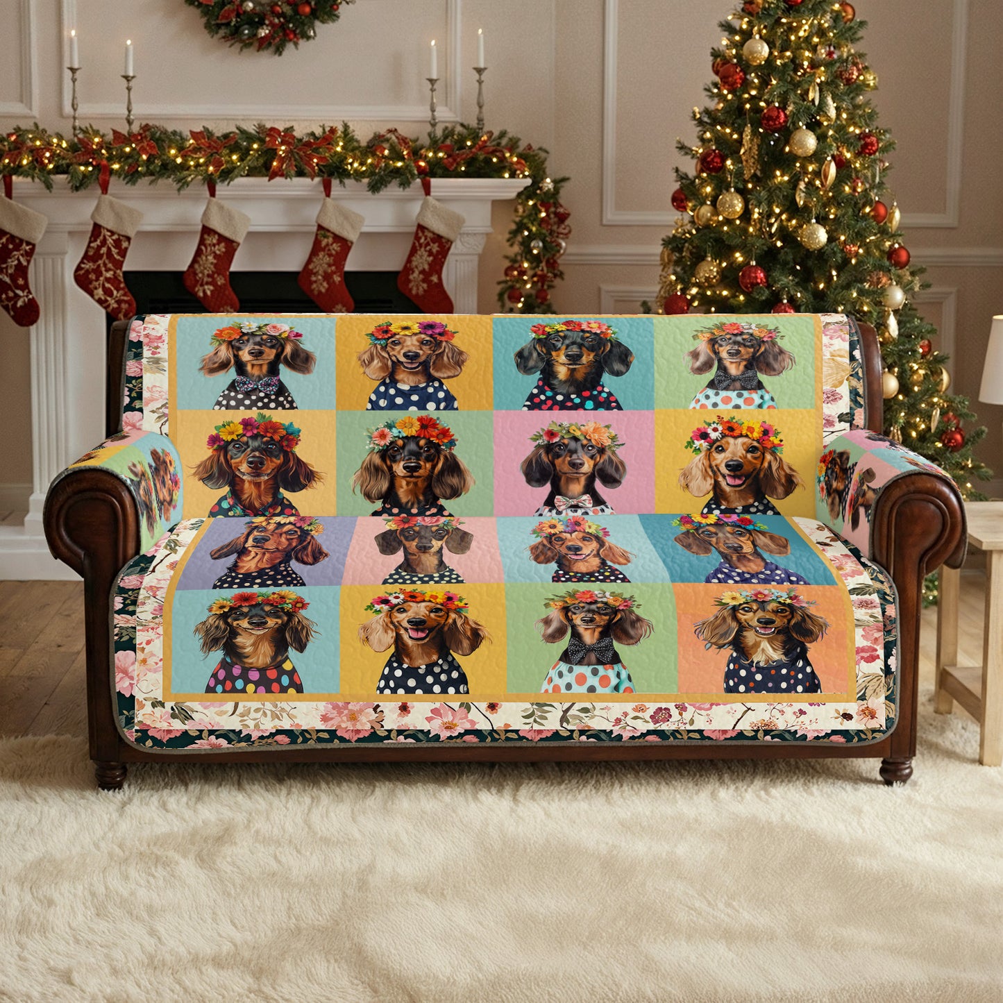 Shineful Sofa Cover Set Dachshund Floral Portrait