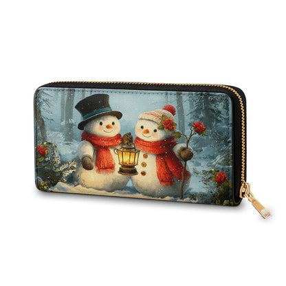 Shineful Leather Clutch Purse With Wristlet Strap Handle Snow Couple