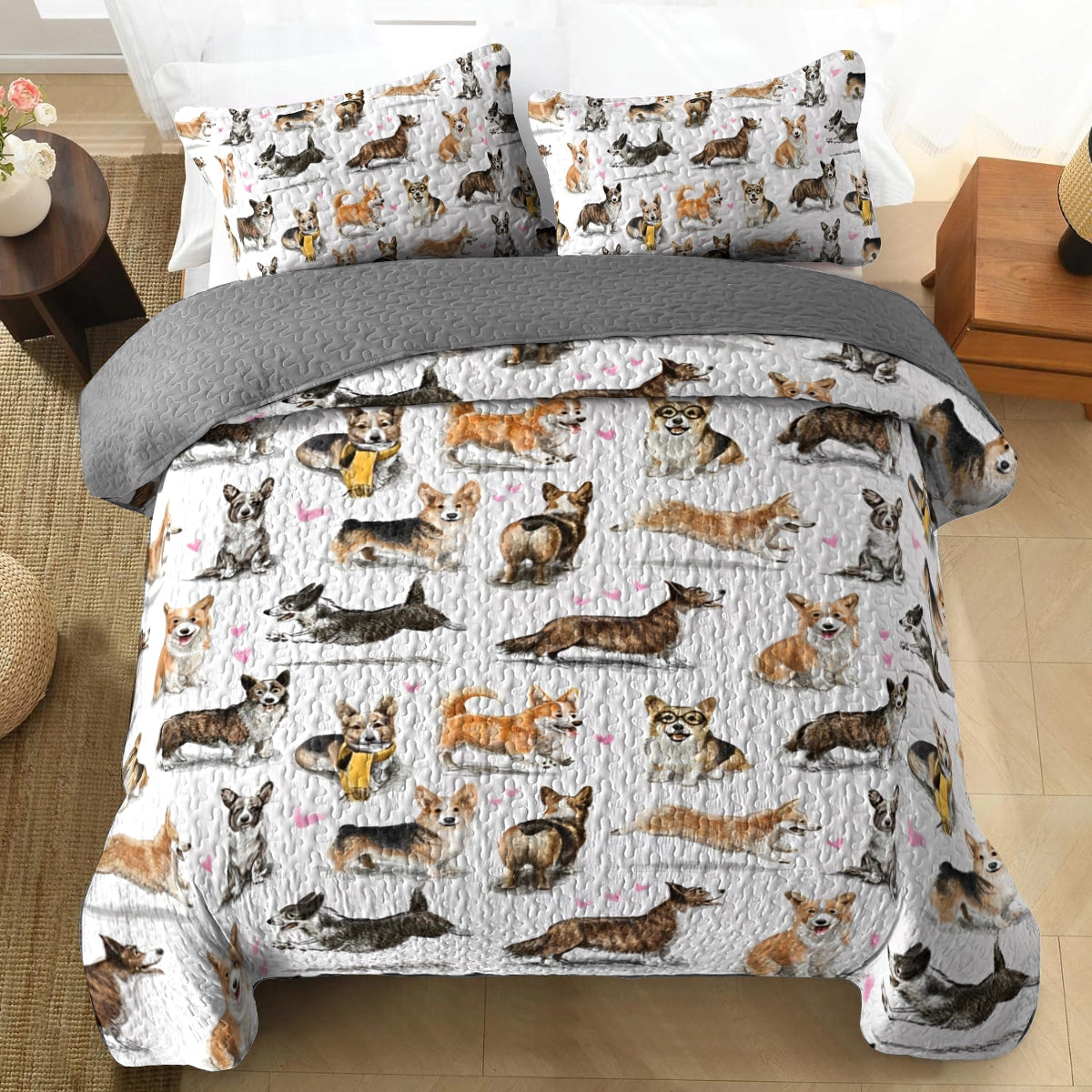 Shineful All Season Quilt 3-Piece Corgi Love Forever