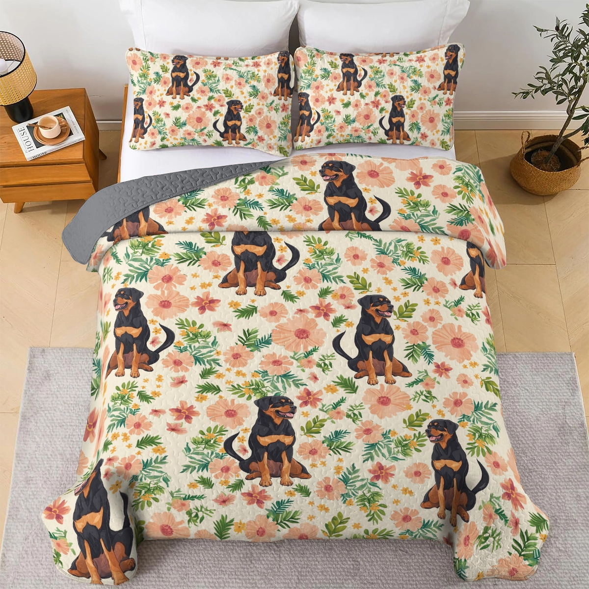 Shineful All Season Quilt 3-Piece Set Rottie Blossoms