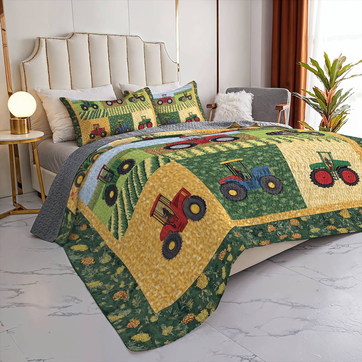 Shineful All Season Quilt 3-Piece Set - Farmer Tractor Tales