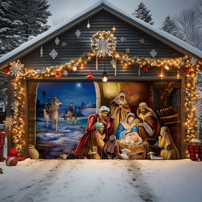 Shineful Garage Door Banner Decoration Bethlehem’s Sacred Arrival