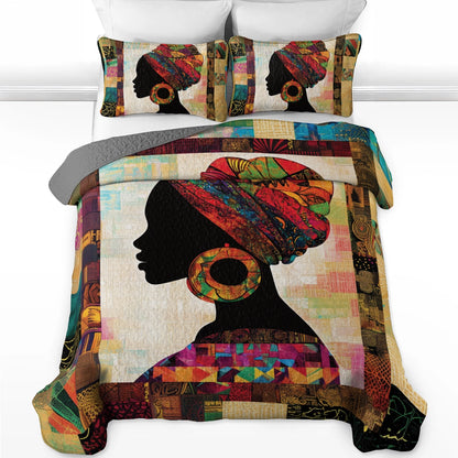 Shineful All Season Quilt 3-Piece Set Black Woman Portrait