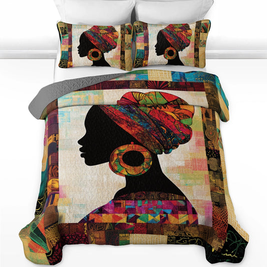 Shineful All Season Quilt 3-Piece Set Black Woman Portrait