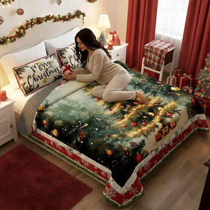 Shineful Quilt 3-Piece Set Golden Glow Christmas Tree