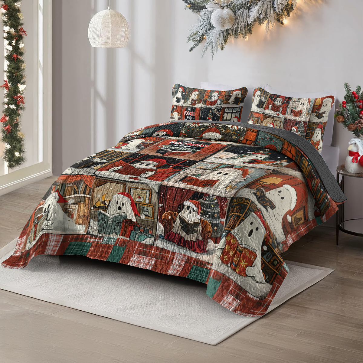 Shineful All Season Quilt 3-Piece Set Santa Bookish Boo