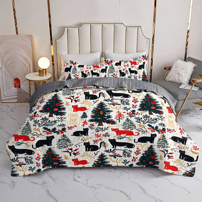 Shineful All Season Quilt 3-Piece Set Beautiful Cats Christmas