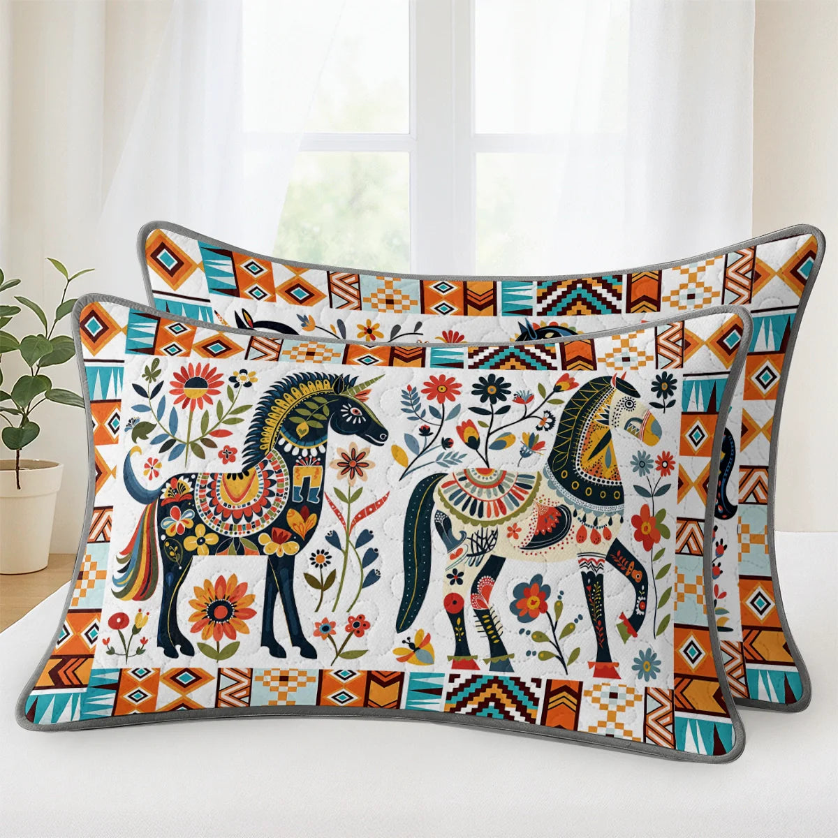 Shineful Quilt 3-Piece Set Horse Floral Pattern