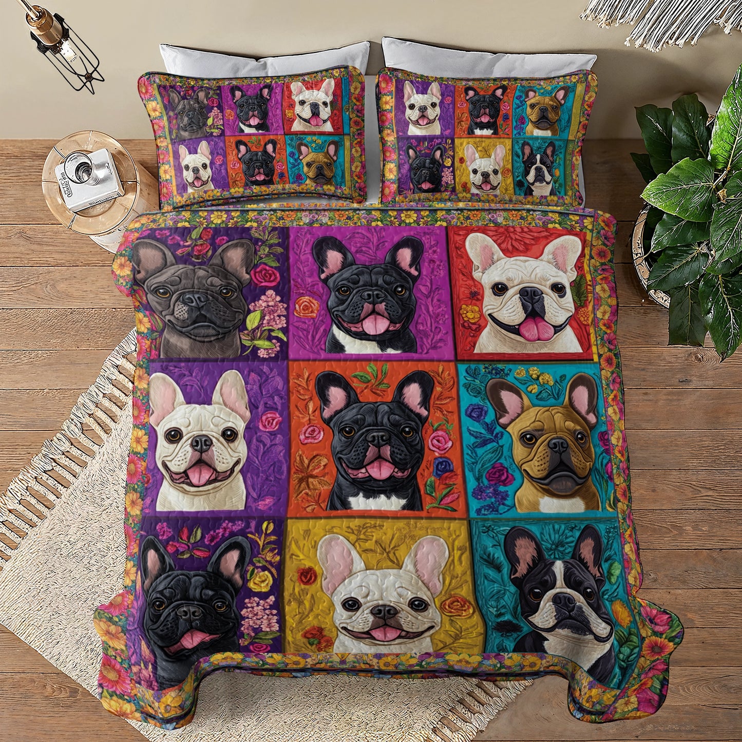 Shineful All Season Quilt 3-Piece Set - French Bulldog Garden Party