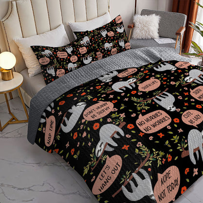 Shineful All Season Quilt 3-Piece Set Sloth Life Black Night