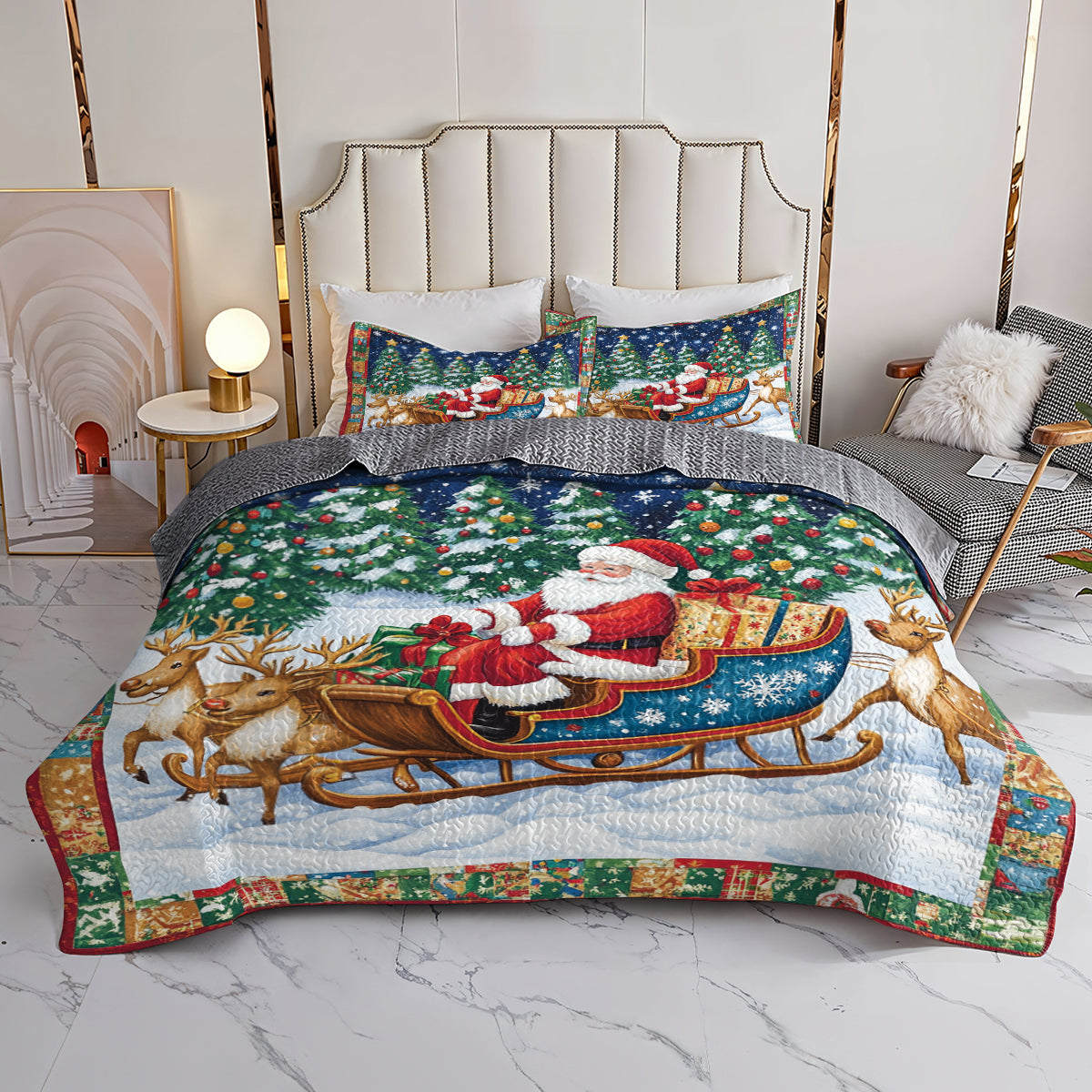 Shineful All Season Quilt 3-Piece Set Santa’s Sleigh Ride