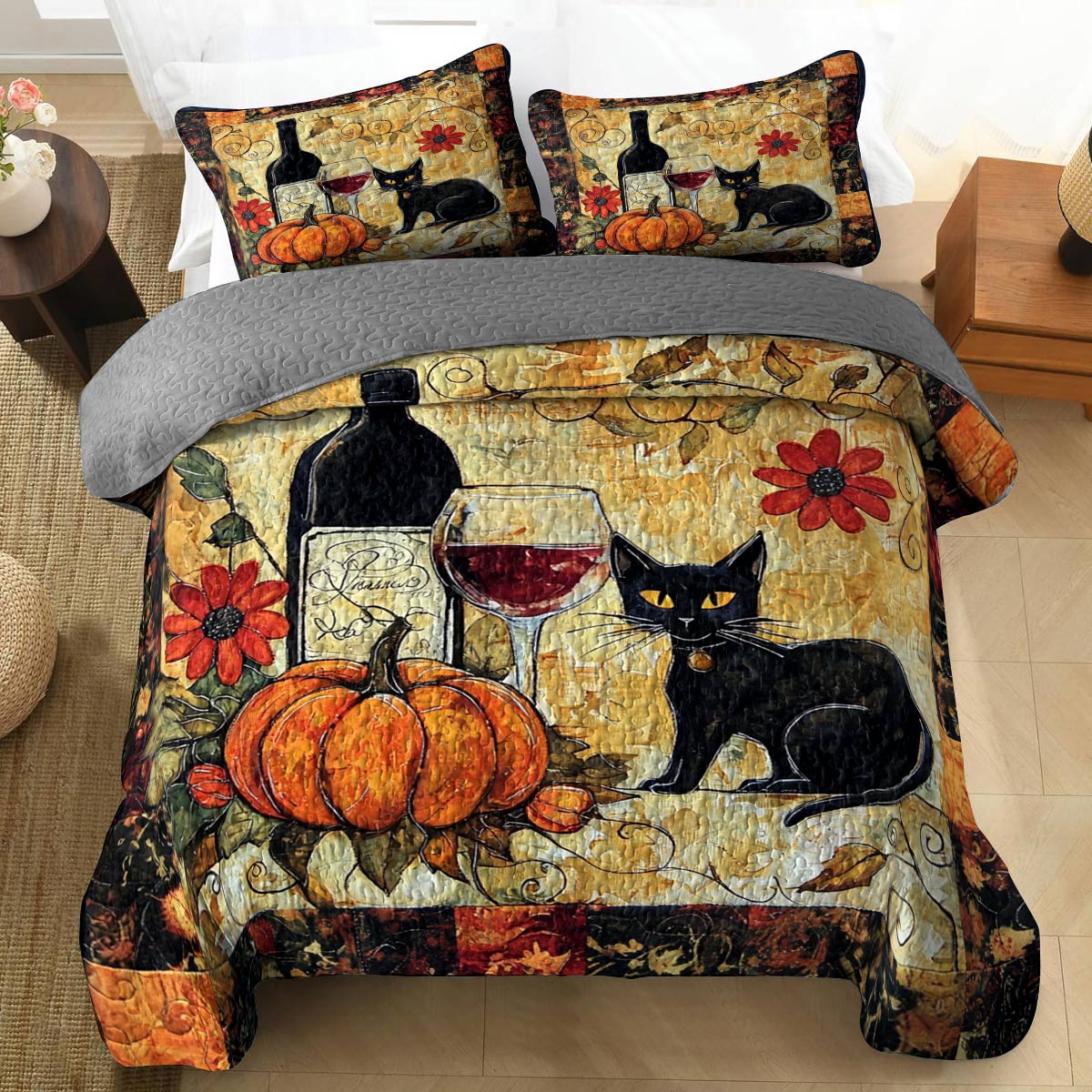 Shineful All Season Quilt 3-Piece Set Gentle Wine In Fall