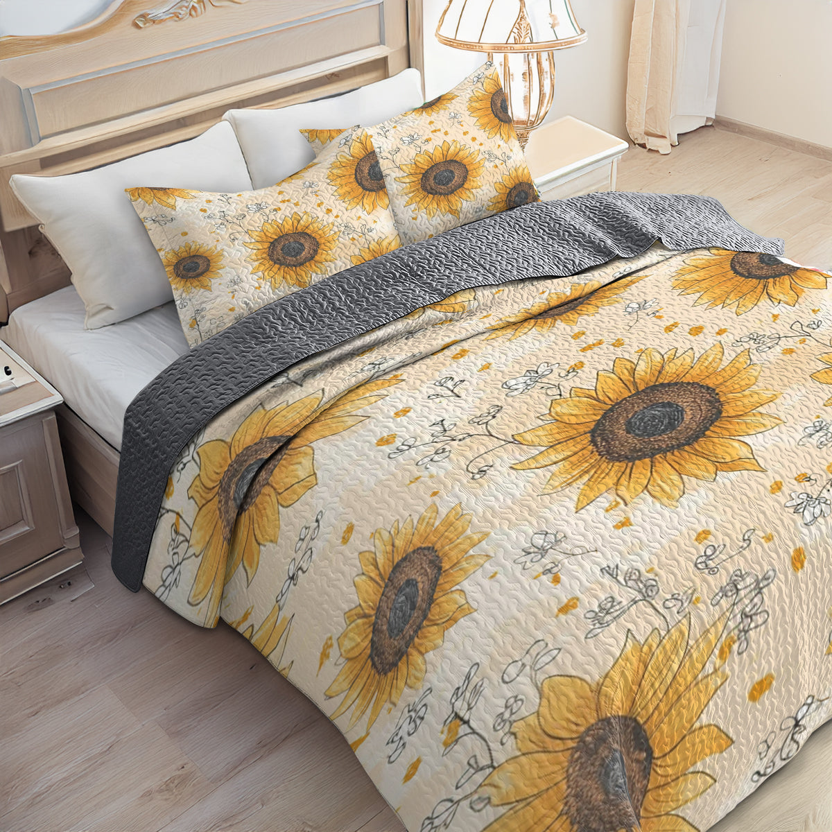Shineful All Season Quilt 3-Piece Set Blooming Sunflower