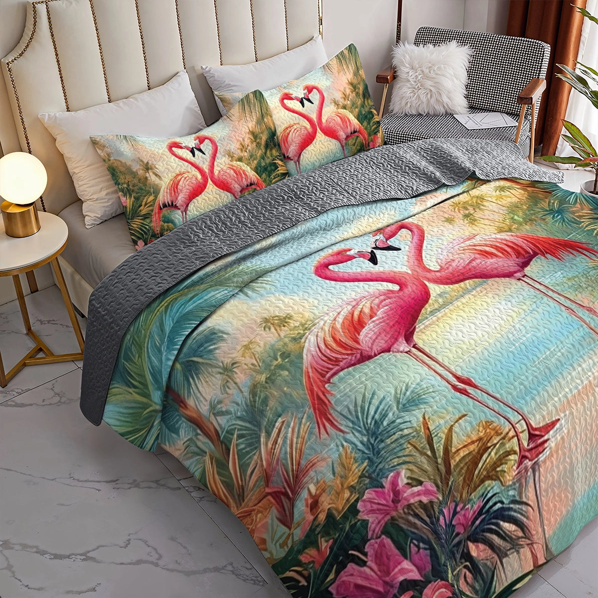 Shineful All Season Quilt 3-Piece Set - Tropical Flamingo Love